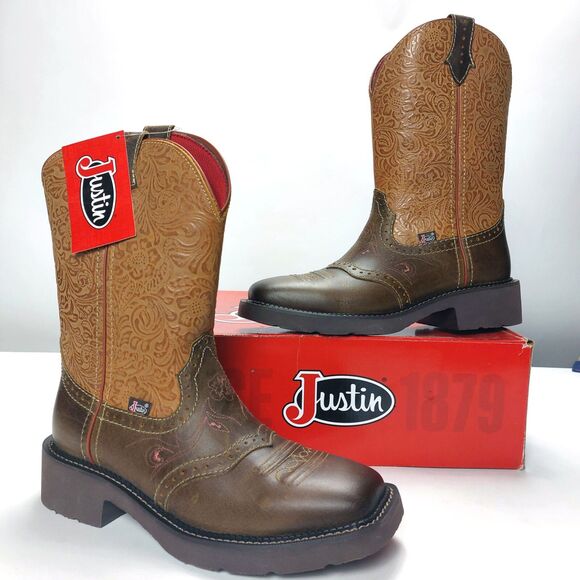 Justin Gypsy Boots Sz 6.5 Welt Saddle Stitch Floral Embossed J-Flex Cowboy Boots - Picture 1 of 9